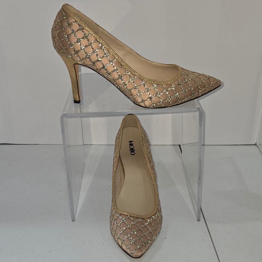 HOBO Gold Glitter Mesh Pointed Toe Pumps Stiletto Heels Size 9 EU 40 AD20